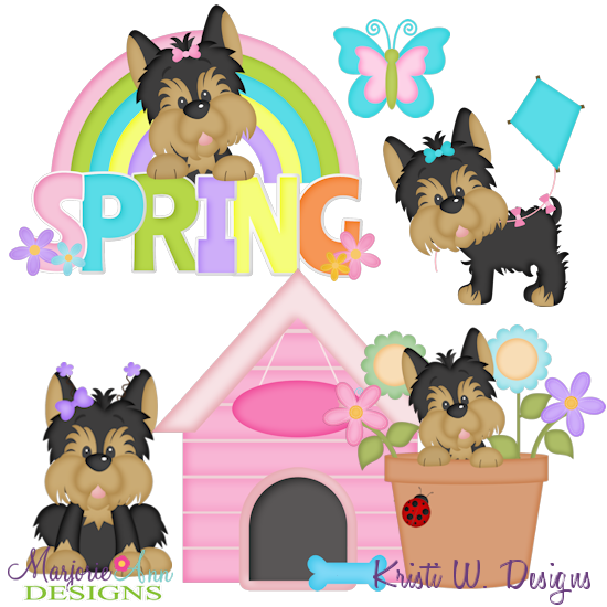 Spring Yorkies SVG Cutting Files Includes Clipart - Click Image to Close